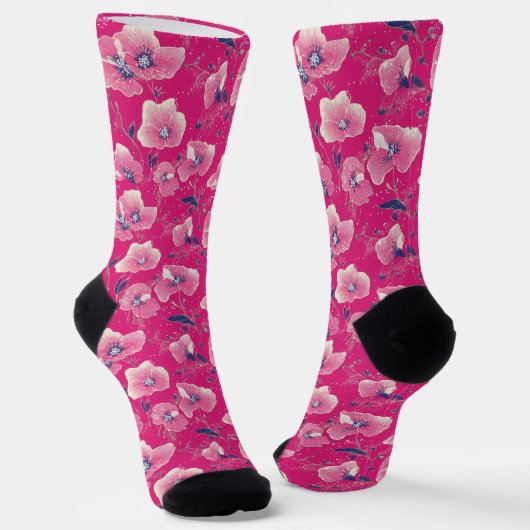 Levendig Bloempatroon in Roze, Wit & Koningsblauw Sokken (Gebogen)
