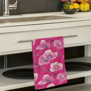 Levendig Bloempatroon in Roze, Wit & Koningsblauw Theedoek