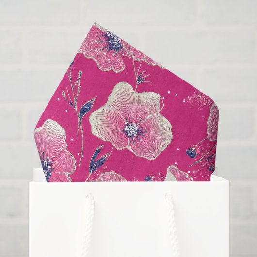 Levendig Bloempatroon in Roze, Wit & Koningsblauw Tissuepapier (Cadeauzakje)