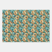 Levendig bloempatroon met vet Blauwgroen, turquois Inpakpapier Vel (Voorkant 3)