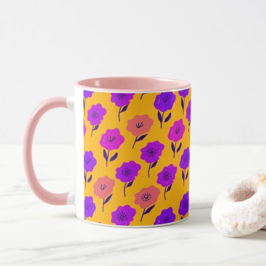 Levendig bloempatroon mok (Met donut)