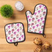 Levendig bloempatroon ovenwant & pannenlap set (Top down)