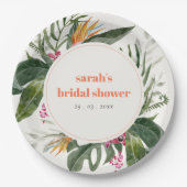 Levendig Blush Boho Tropisch Bloemen Vrijgezellenf Papieren Bordje (Voorkant)