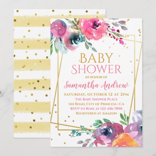 Levendig Blush Floral Delicate Girl Baby shower Kaart (Voorkant / Achterkant)