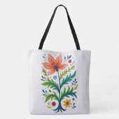 Levendig Boho Bloem Boom Folk Art Botanisch Tote Bag (Achterkant)