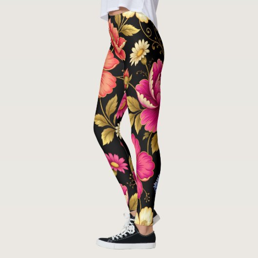 Levendig Boho Bloemmotief Botanisch Patroon   Leggings (Links)
