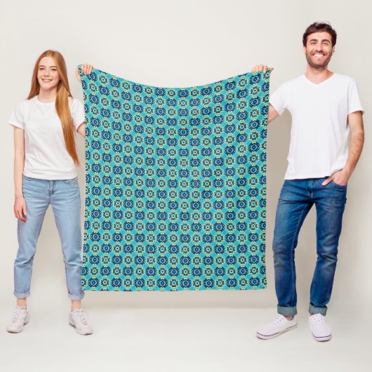 Levendig Boho Chic geometrisch bloemenpatroon Fleece Deken (In situ)