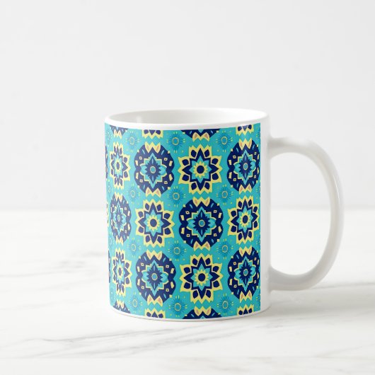 Levendig Boho Chic geometrisch bloemenpatroon Koffiemok (Rechts)