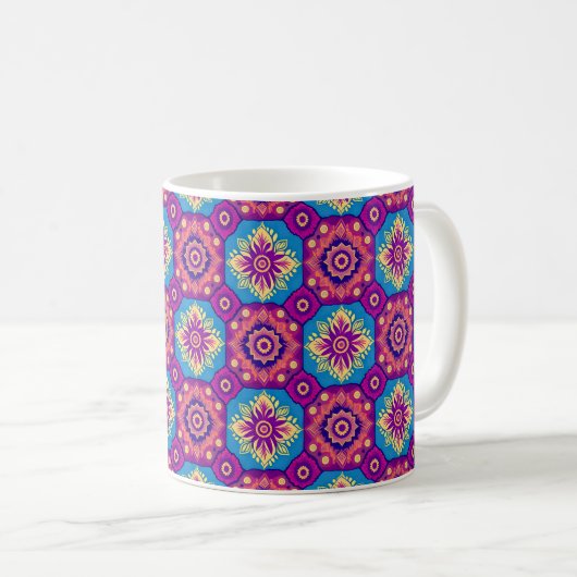 Levendig Boho Chic Mandala patroon Koffiemok (Voorkant rechts)
