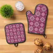 Levendig Boho chique bloemenpatroon Ovenwant & Pannenlap Set (Top down)