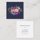 Levendig Boho Floral Bouquet Monogram Vierkante Visitekaartje (Voorkant / Achterkant)