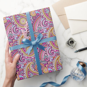 Levendig Boho Paisley Bloemmotief Kleurrijke Kun Cadeaupapier