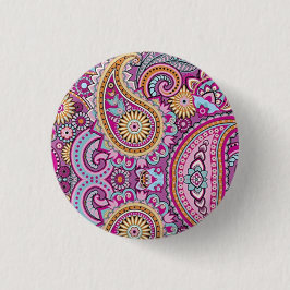 Levendig Boho Paisley Bloemmotief | Kleurrijke Kun Ronde Button 3,2 Cm
