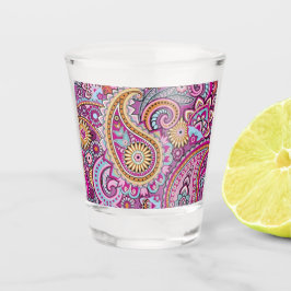 Levendig Boho Paisley Bloemmotief | Kleurrijke Kun Shot Glas