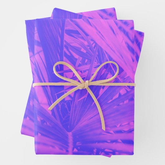 Levendig Boho Tropisch Botanisch Blad Paarse Roze Inpakpapier Vel (In situ)