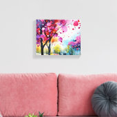 Levendig bos Waterverf schilderij Canvas Afdruk (Insitu (Woonkamer))