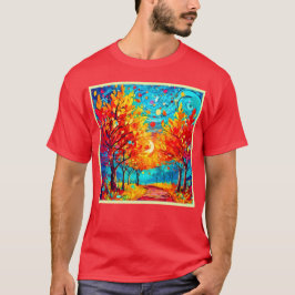 Levendig bospad naar de maan t-shirt