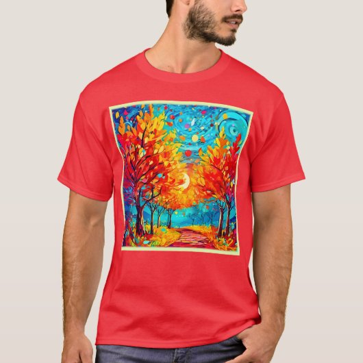 Levendig bospad naar de maan t-shirt (Voorkant)