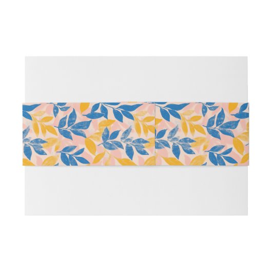 Levendig botanisch houtblok Blauw en Geel blad Uitnodigingen Wikkel (Achterkant Voorbeeld)