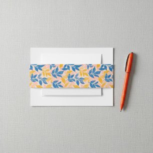 Levendig botanisch houtblok Blauw en Geel blad Uitnodigingen Wikkel