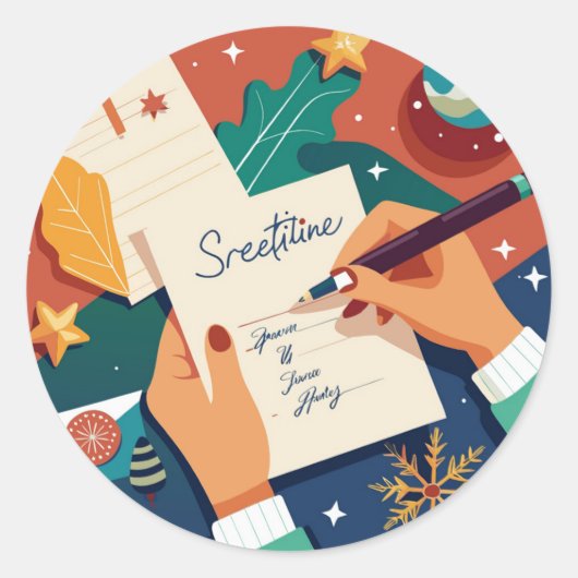 levendig-briefkaart-design-verspreid-op-een-festib ronde sticker (Voorkant)