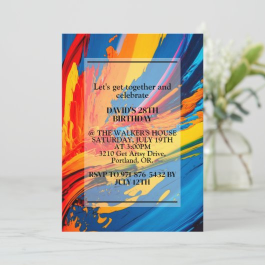 Levendig Canvas Schilderen Verjaardagsfeest Kaart (Staand voorkant)