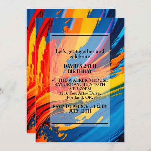 Levendig Canvas Schilderen Verjaardagsfeest Kaart (Voorkant / Achterkant)