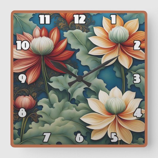 Levendig chrysant ontwerp vierkante klok (Voorkant)