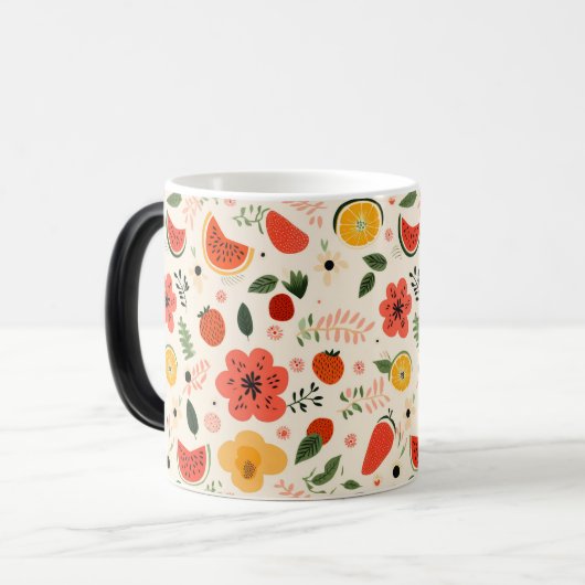 Levendig citrus- en bloemenpatroon magische mok (Voorkant links)