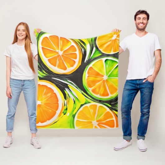 Levendig Citrus Schilderij Fleece Deken (In situ)