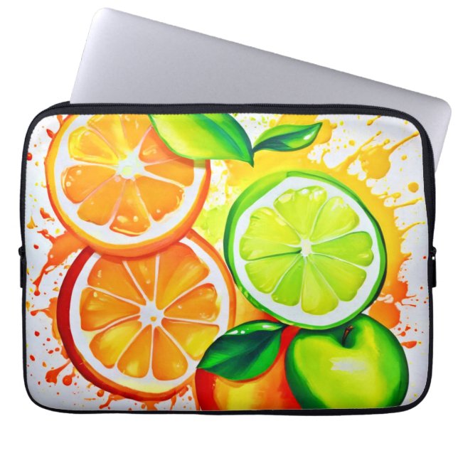 Levendig Citrus Vruchtenspatkunst Laptop Sleeve (Voorkant)