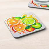 Levendig Citrusfruit Spat Kunst Bier Onderzetter (Linkerzijde)