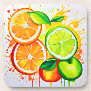 Levendig Citrusfruit Spat Kunst Bier Onderzetter