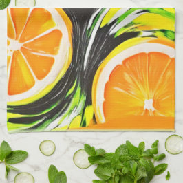 Levendig citrusschilderij theedoek