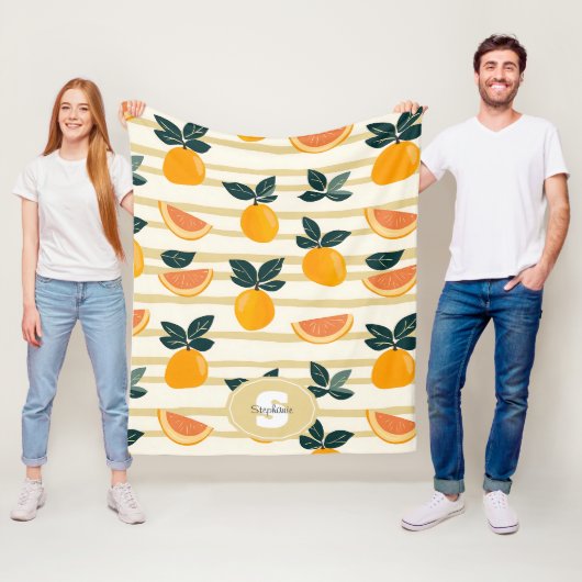 Levendig citrusvruchtenpatroon met groene bladeren fleece deken (In situ)