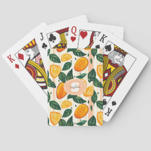Levendig citrusvruchtenpatroon met groene bladeren pokerkaarten