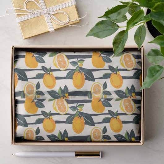 Levendig citrusvruchtenpatroon met groene bladeren tissuepapier (Geschenk)