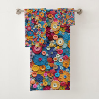 Levendig Collectie van Kleurrijke Button Flowers Bad Handdoek