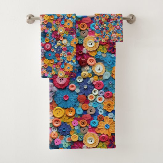 Levendig Collectie van Kleurrijke Button Flowers Bad Handdoek (Insitu)