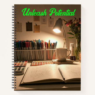 Levendig creatief ontwerp van werkruimte notitieboek