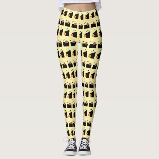 Levendig Crème Wit Abstract Patroon Leggings (Voorkant)