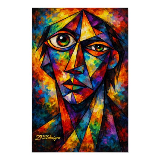 Levendig Cubistisch Gezicht Abstracte Moderne Kuns Perfect Poster (Voorkant)