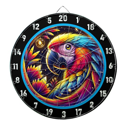 Levendig dartbord met Tropical Parrot Design (Voorkant)