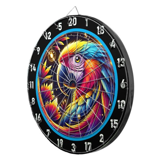 Levendig dartbord met Tropical Parrot Design (Voorkant Rechts)