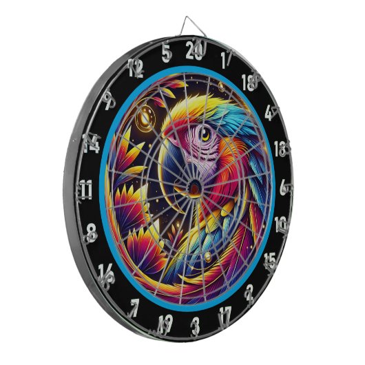 Levendig dartbord met Tropical Parrot Design (Voorkant Links)