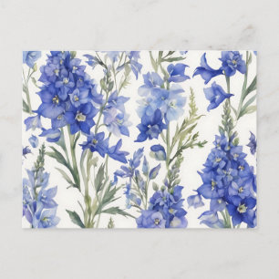 Levendig Delphinium Waterverf Patroon in Vet Blauw Briefkaart