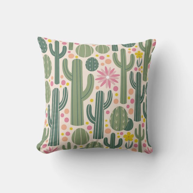 Levendig Desert Cactus patroon Kussen (Voorkant)