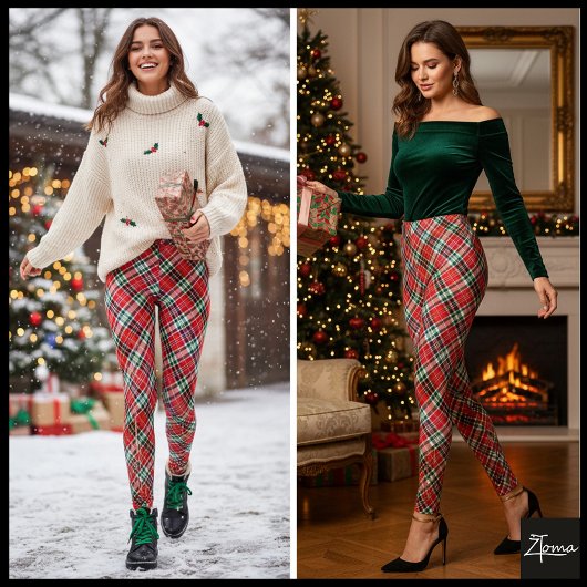 Levendig Diagonaal Kerstmis Plaid Rood Groen Leggings