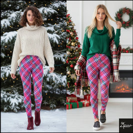 Levendig Diagonaal Roze Magenta Tartan Plaid Leggings