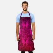 Levendig Diep Roze Vervuild Damast Boho Patroon Schort (Gedragen)
